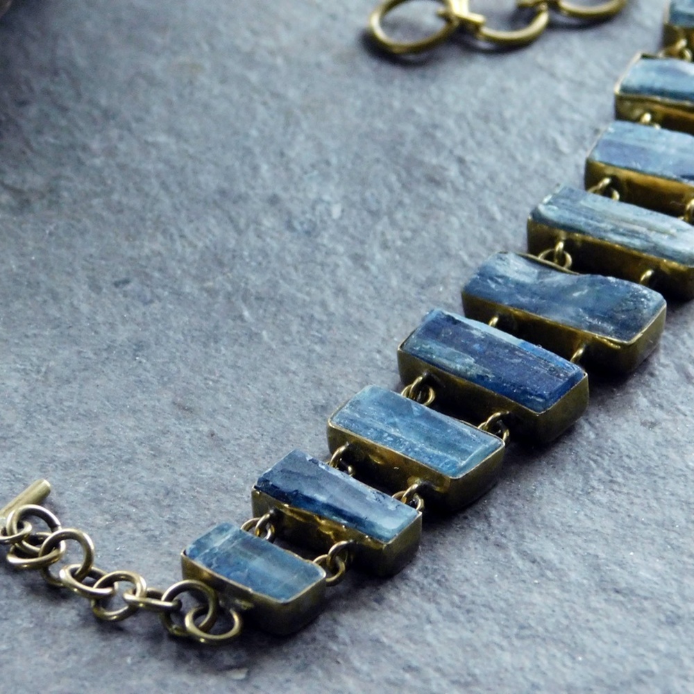 Hand Crafted Brass and Laboradite Bracelet